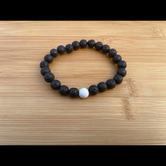 Hand Crafted Jewelry - Chakra Bracelet with one Howlite Black Lava Stone